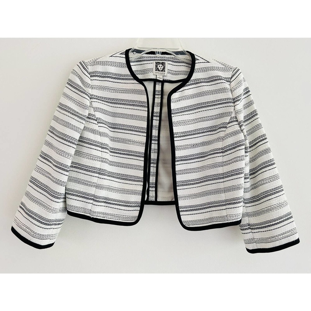 Anne Klein | Suit Separates Women White Striped 3/4 Sleeve Jacket Size 2
